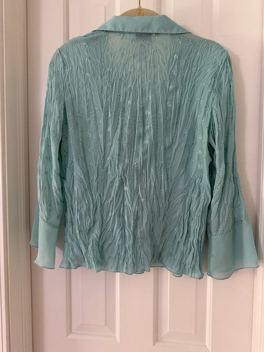 Two Allison Taylor Cream Lace-Trim Crinkle V-Neck Blouses size Medium - Picture 4 of 6